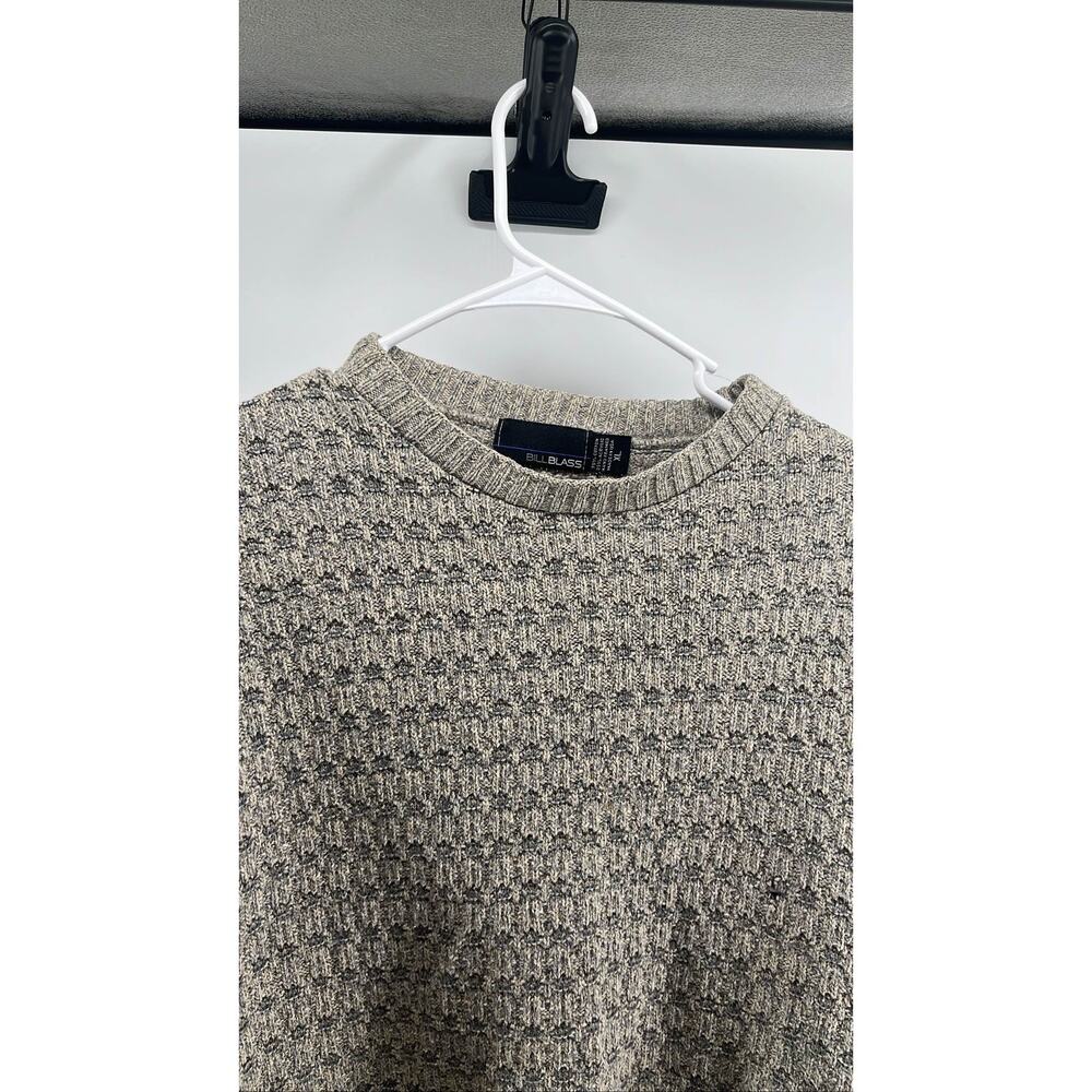 Bill Blass Sweater Mens XL Beige Gray Textured Knit Crewneck Pullover USA